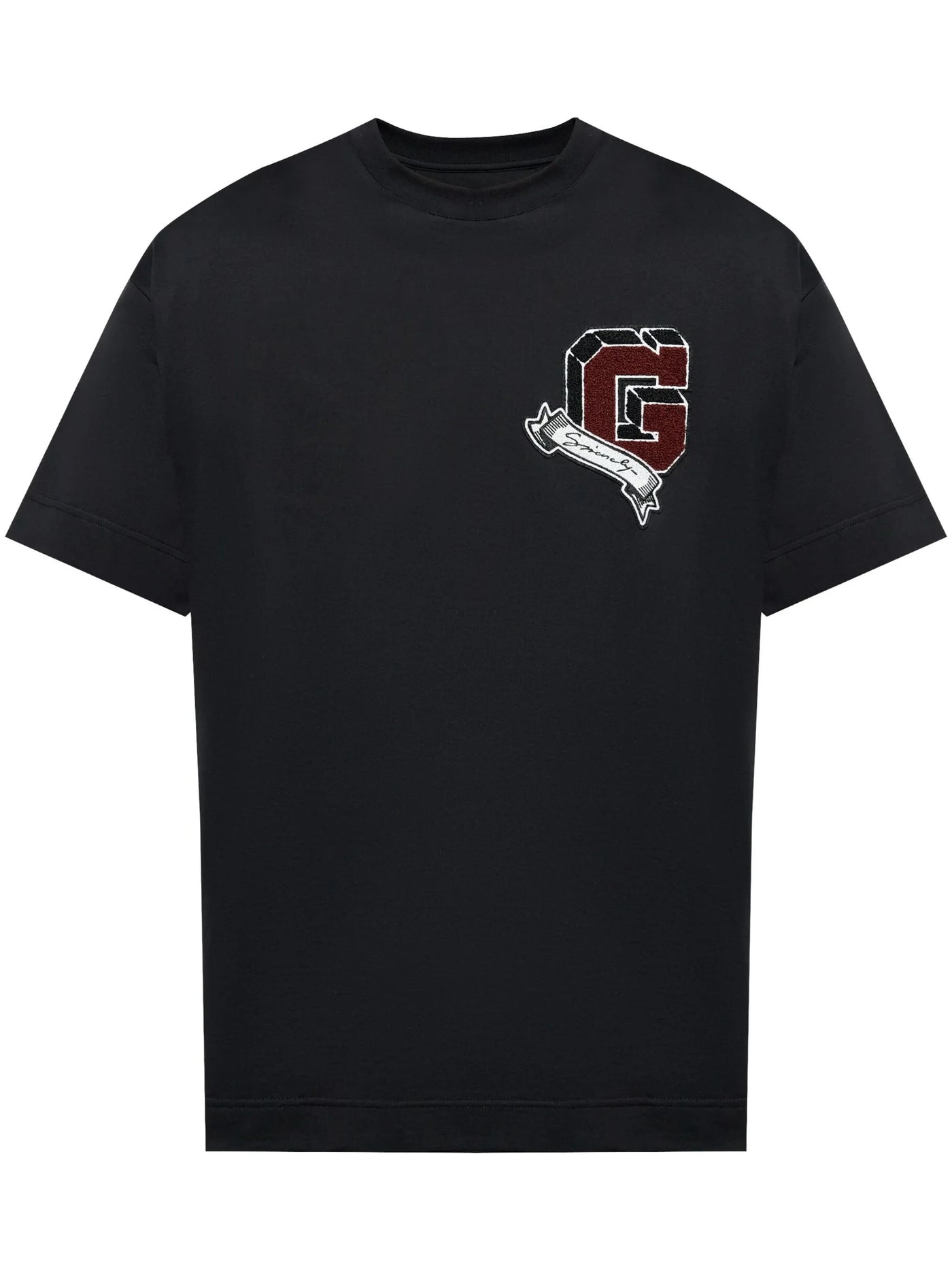 Givenchy – Schwarzes T-Shirt mit aufgesticktem Logo „Monogram College“