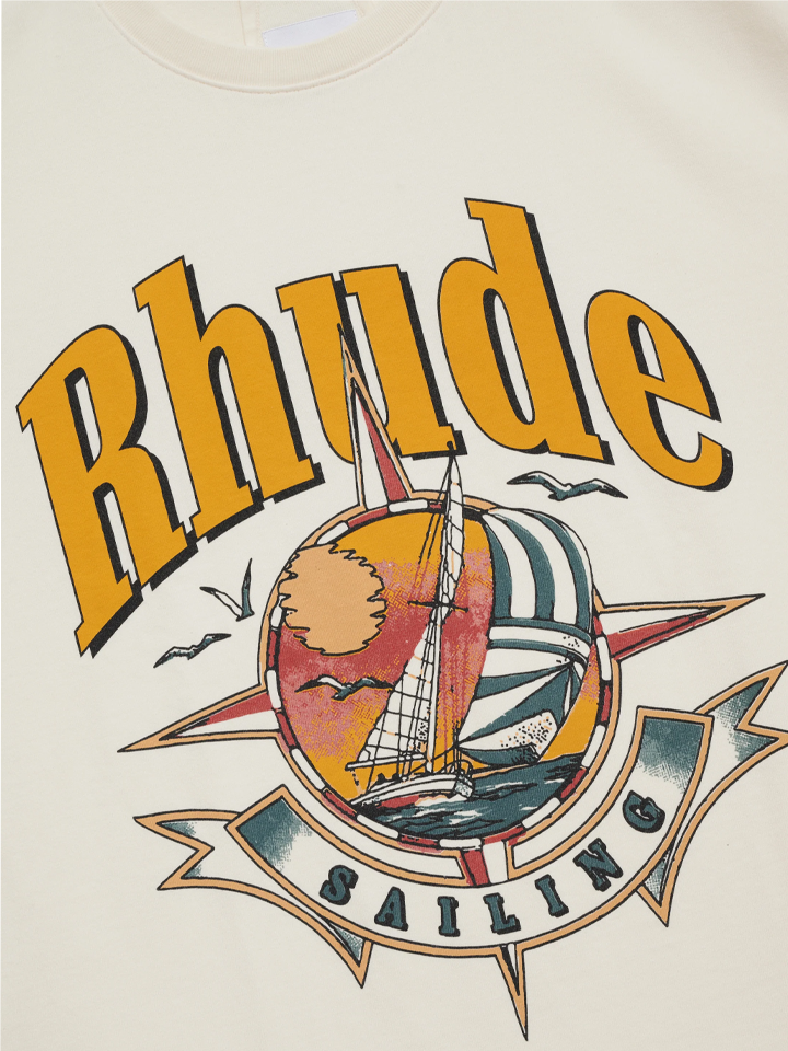 Rhude „Port De Rhude“ T-Shirt in Vintage-Weiß