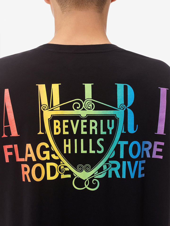 Amiri – Exklusives T-Shirt „Beverly Hills“ mit Regenbogen-Print in Schwarz
