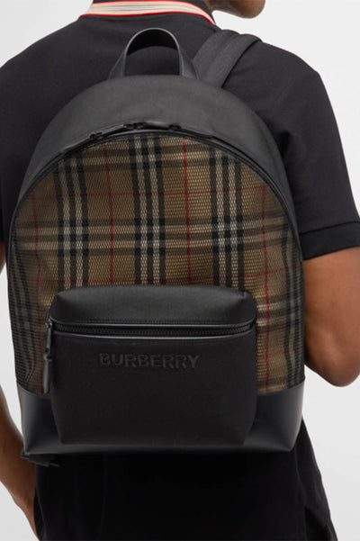 Burberry – Karierter Rucksack aus Netzstoff in Beige