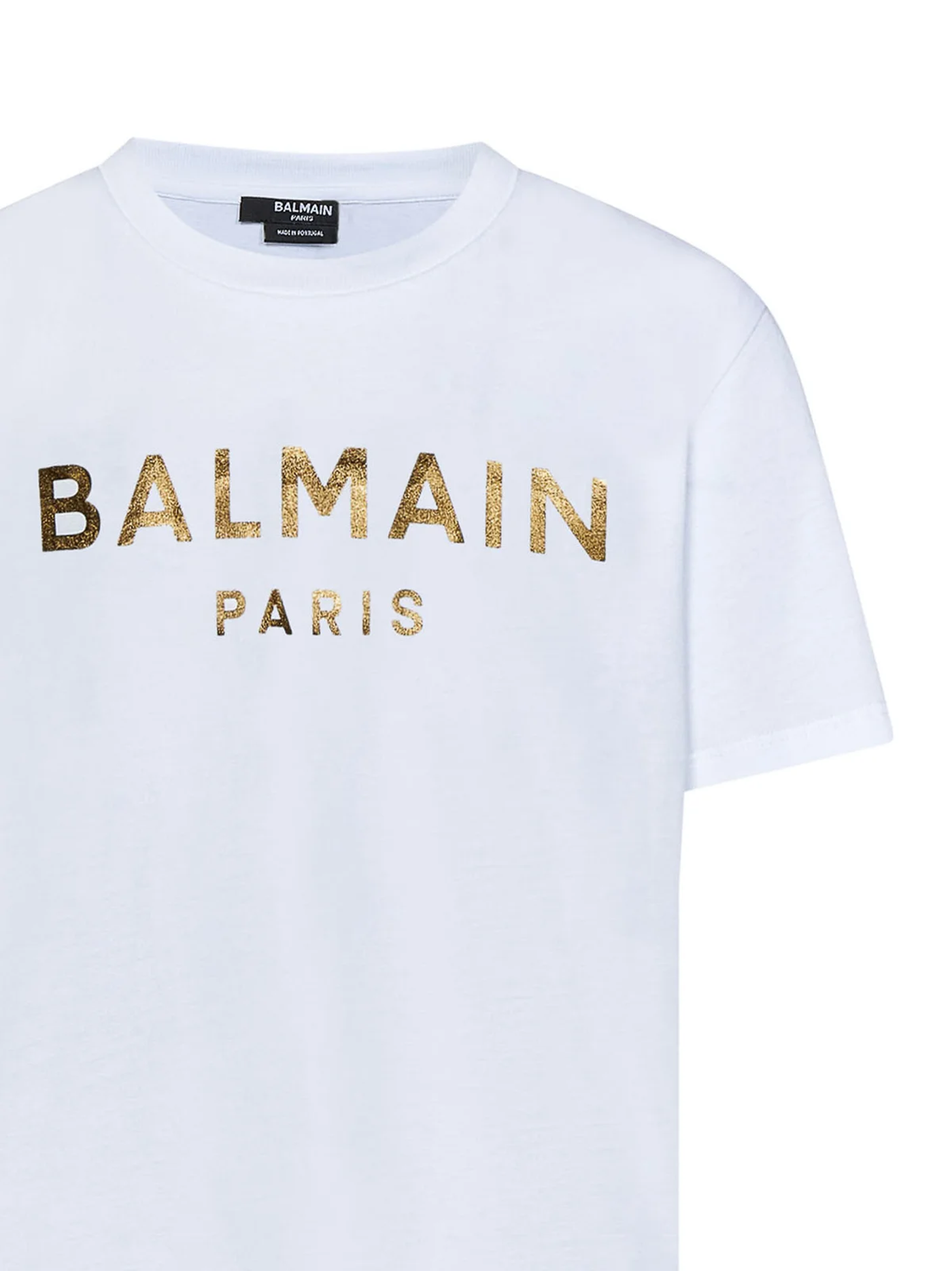 Balmain – Weißes T-Shirt mit goldenem Logodruck