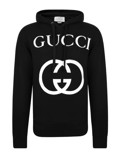 Gucci – Schwarzer Kapuzenpullover mit ineinandergreifendem GG-Logo