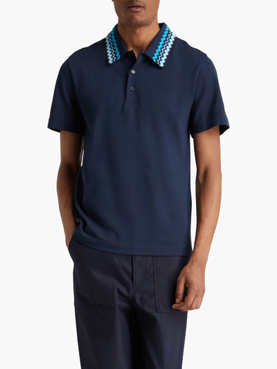 Missoni – Poloshirt mit Zickzack-Kragen in Marineblau