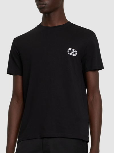 Valentino – Schwarzes T-Shirt mit VLogo-Signatur-Patch