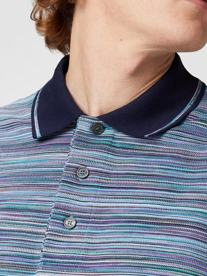 Missoni – Gestreiftes Slub-Poloshirt in Blau-Lila