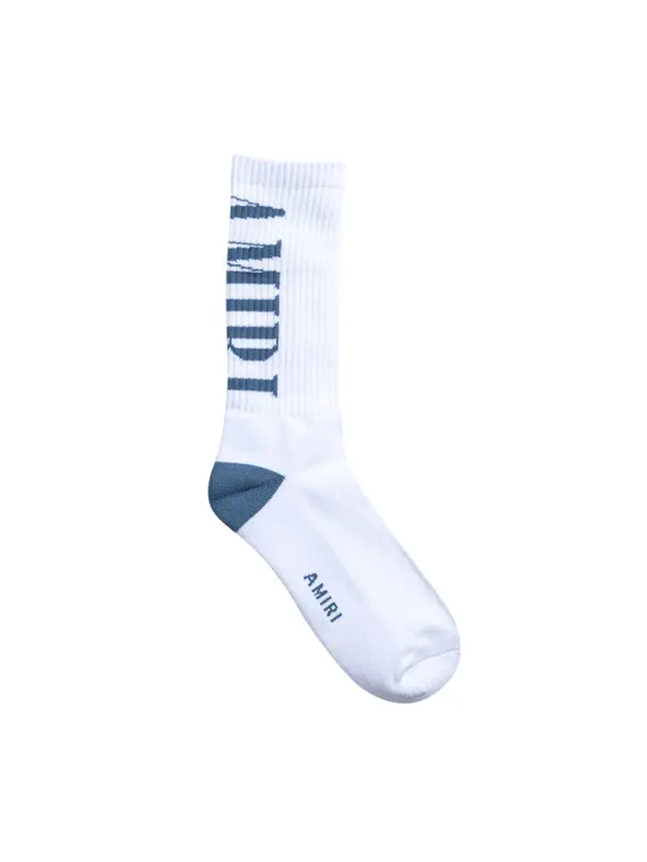 Amiri – Socken mit vertikalem Logo in Weiß/Staubblau