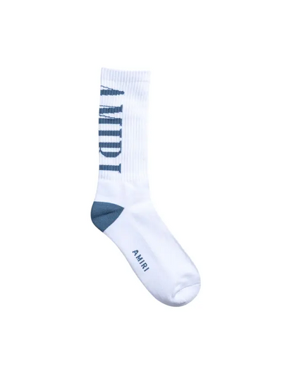 Amiri – Socken mit vertikalem Logo in Weiß/Staubblau