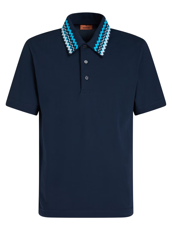 Missoni – Poloshirt mit Zickzack-Kragen in Marineblau