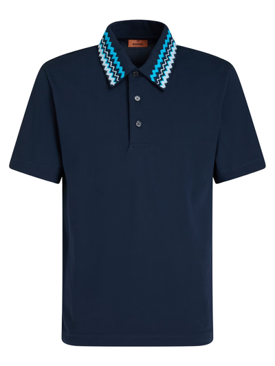 Missoni – Poloshirt mit Zickzack-Kragen in Marineblau
