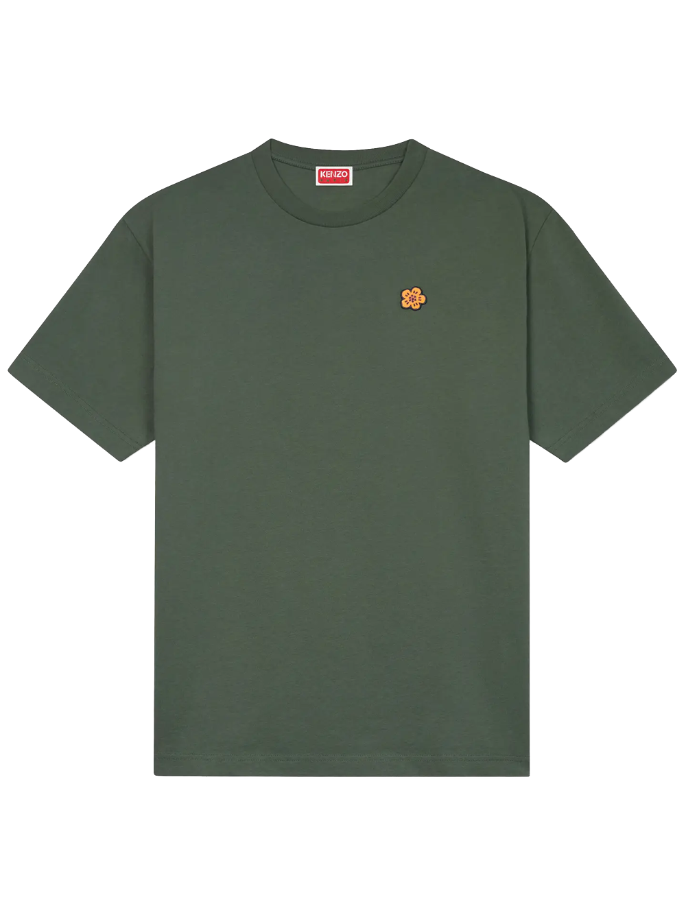 Kenzo – Grünes T-Shirt mit aufgesticktem Wappen „Boke Flower“
