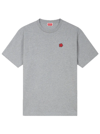 Kenzo – T-Shirt mit aufgesticktem Wappen „Boke Flower“ in Grau