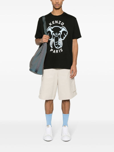 Kenzo – Übergroßes T-Shirt mit Elefantenlogo-Aufdruck in Schwarz
