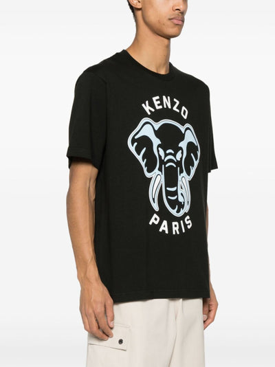 Kenzo – Übergroßes T-Shirt mit Elefantenlogo-Aufdruck in Schwarz