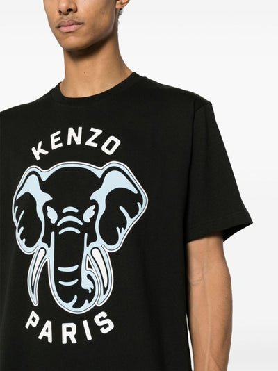 Kenzo – Übergroßes T-Shirt mit Elefantenlogo-Aufdruck in Schwarz
