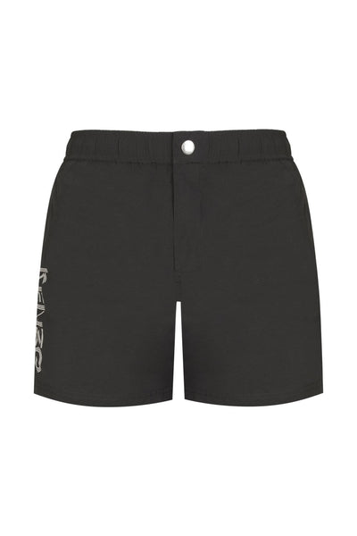 Kenzo – Kurze Badeshorts mit Paris-Logo in Schwarz