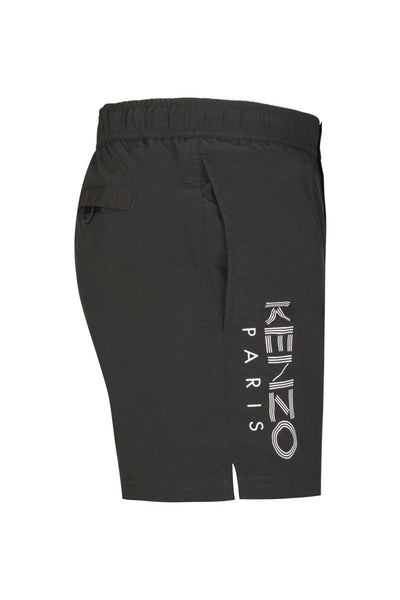 Kenzo – Kurze Badeshorts mit Paris-Logo in Schwarz