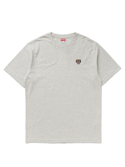 Kenzo – Lucky Tiger – Blassgraues T-Shirt mit Wappenstickerei
