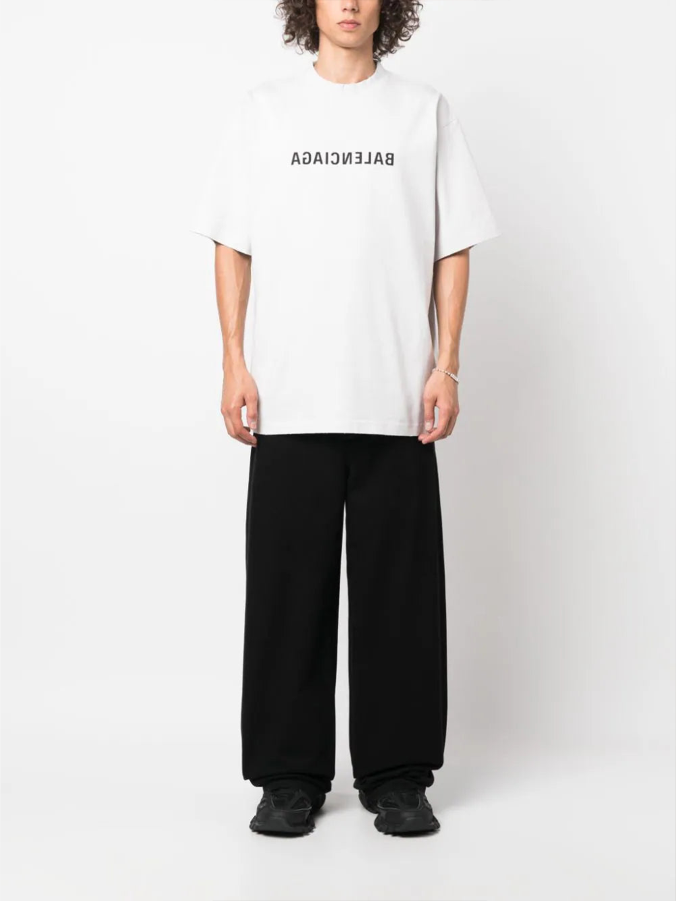 Balenciaga – Weißes T-Shirt mit umgekehrtem Logo-Print