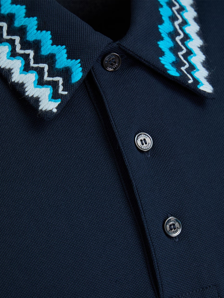 Missoni – Poloshirt mit Zickzack-Kragen in Marineblau