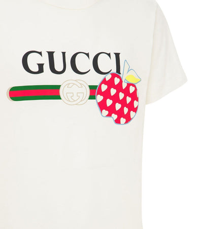 Gucci – Weißes T-Shirt mit Apfel-Print „Les Pommes“