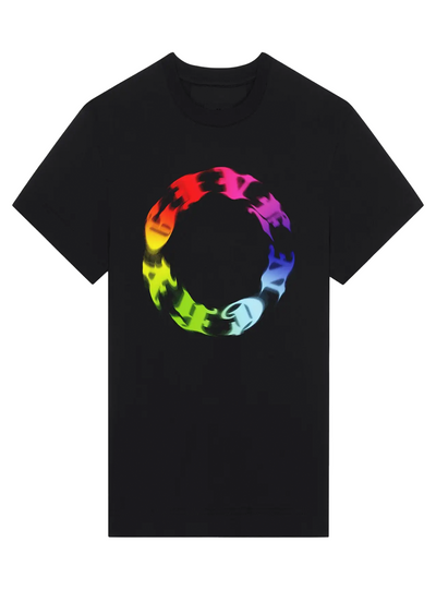 Givenchy – Oversize-T-Shirt mit Regenbogen-Kreislogo in Schwarz