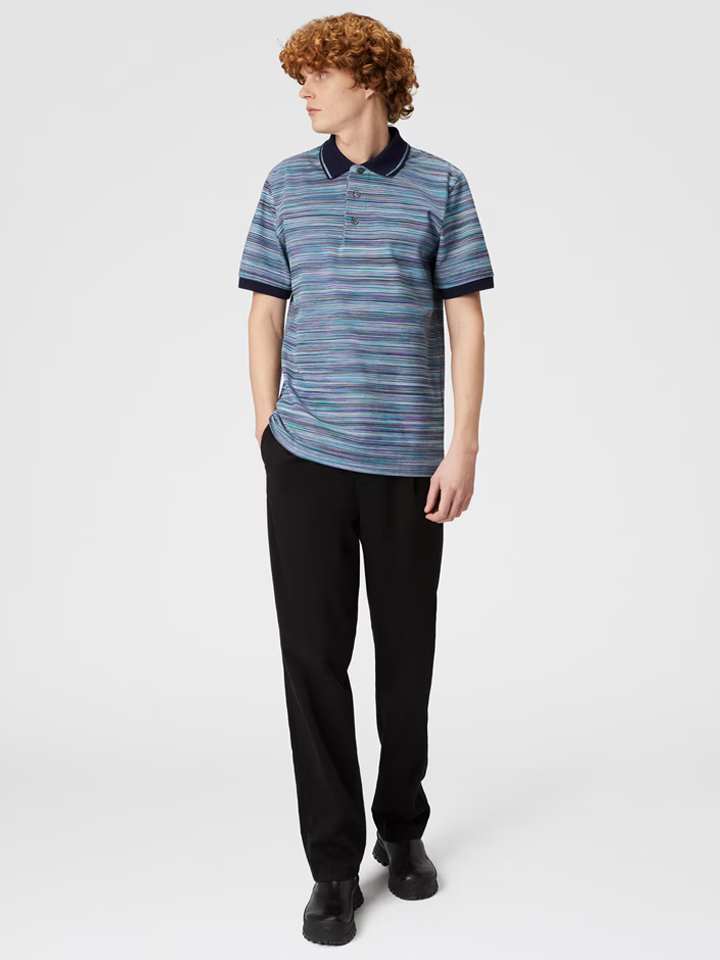 Missoni – Gestreiftes Slub-Poloshirt in Blau-Lila