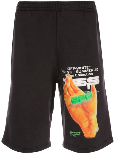 Off-White – Schwarze Shorts mit handbedrucktem Logo