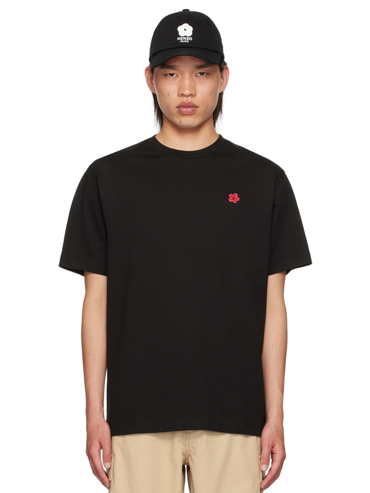 Kenzo – T-Shirt „Boke“ mit Blumenaufnäher in Schwarz