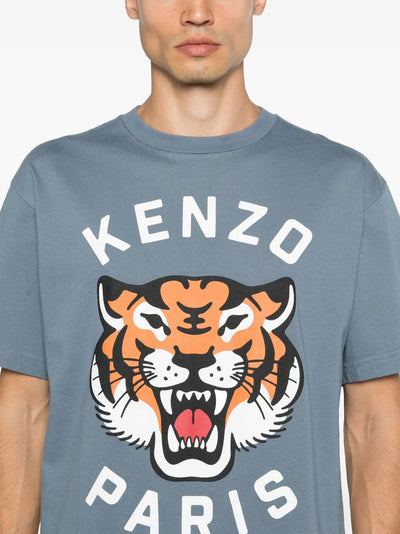 Kenzo – T-Shirt mit „Lucky Tiger“-Print in Blau