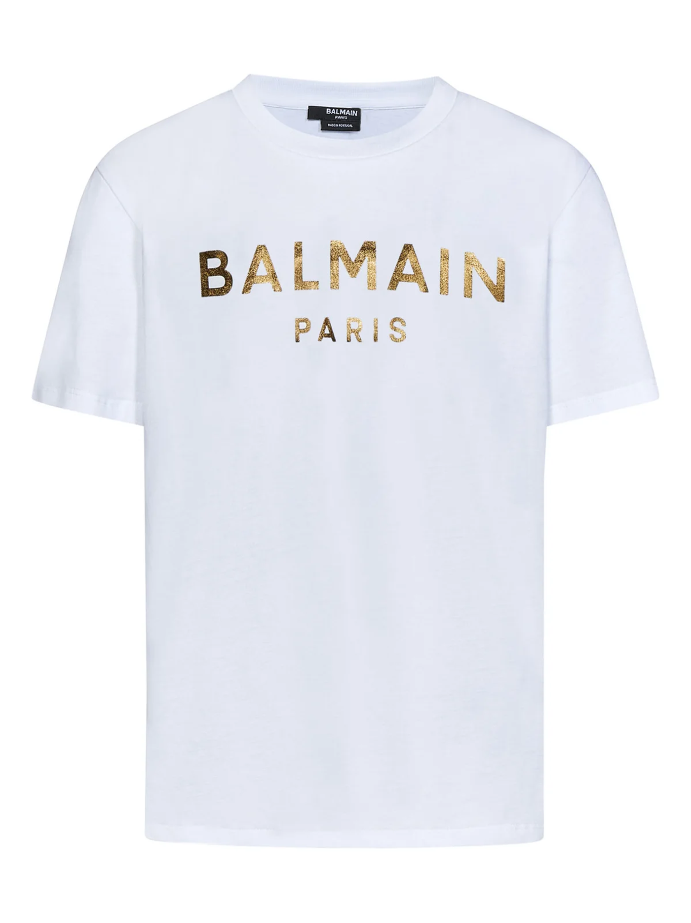 Balmain – Weißes T-Shirt mit goldenem Logodruck