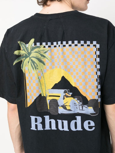 Rhude – T-Shirt „Moonlight Tropics“ mit Logo-Print in Schwarz
