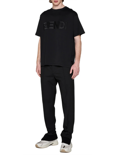 Fendi – T-Shirt mit besticktem FF Fendi-Logo in Schwarz