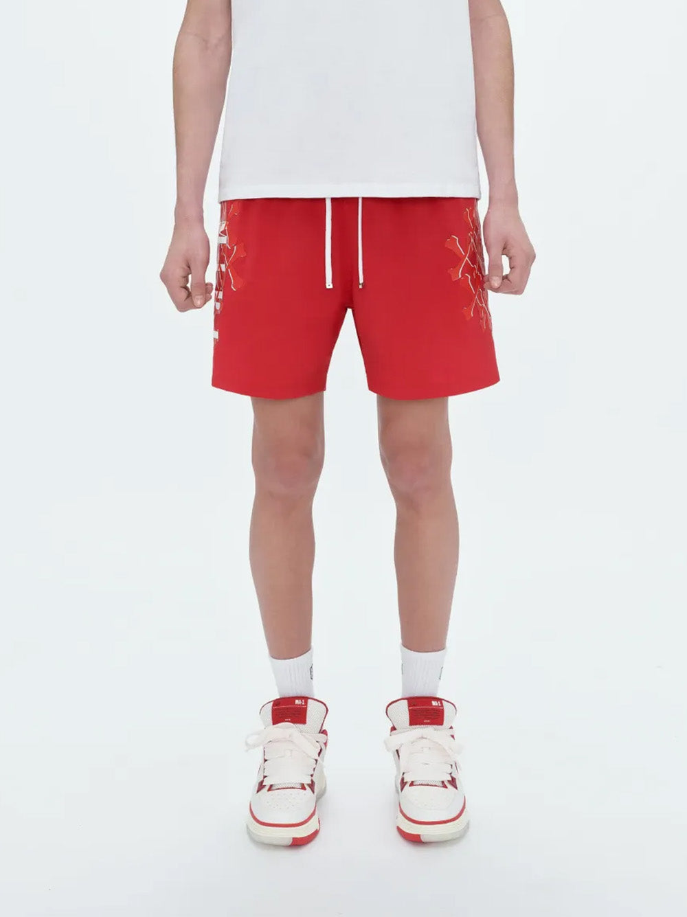 Amiri – Badeshorts mit Bones-Print in Rot
