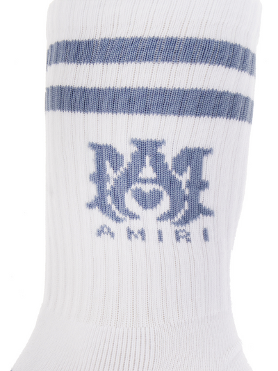 Amiri – Gestreifte Socken in Weiß/Staubblau