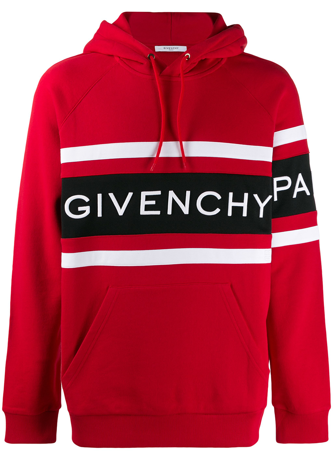 Givenchy Paris – Kapuzenpullover mit Kontraststreifen-Stickerei in Rot