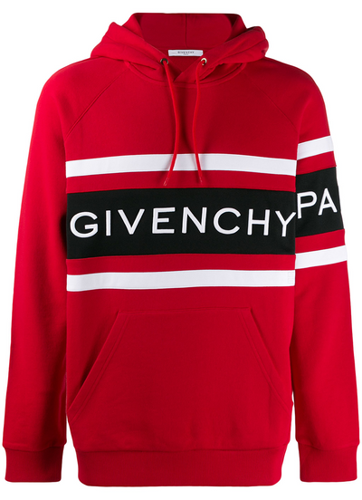 Givenchy Paris – Kapuzenpullover mit Kontraststreifen-Stickerei in Rot