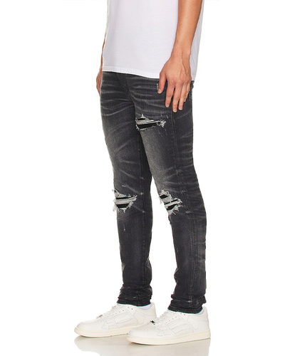 Amiri – MX1 – Skinny-Jeans aus Leder in Sturmgrau
