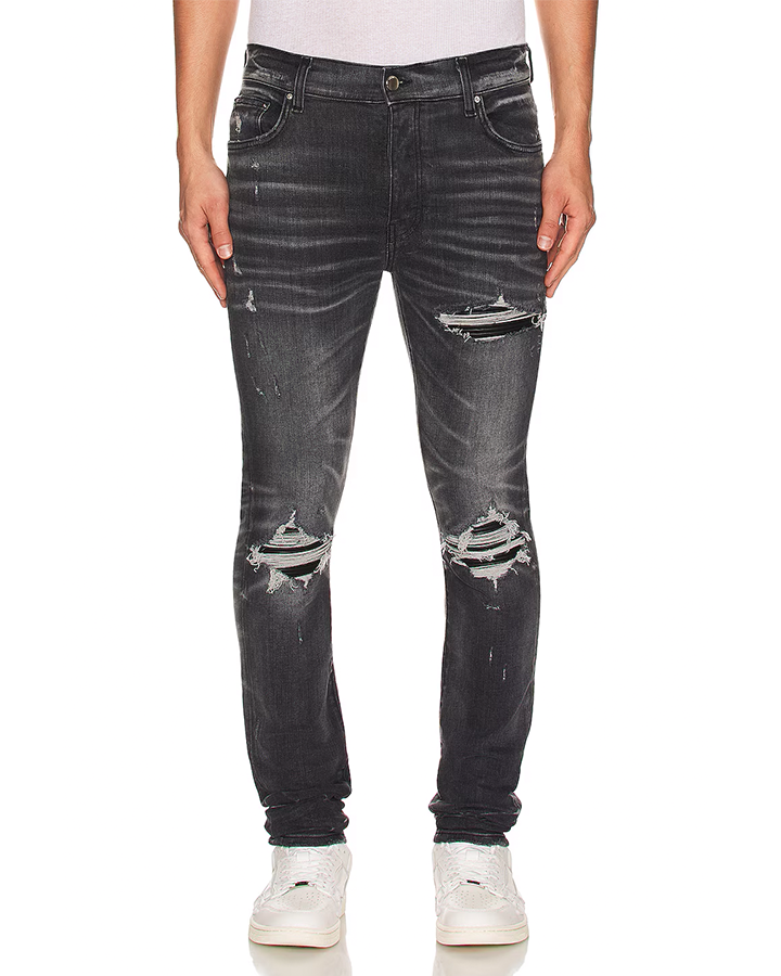 Amiri – MX1 – Skinny-Jeans aus Leder in Sturmgrau