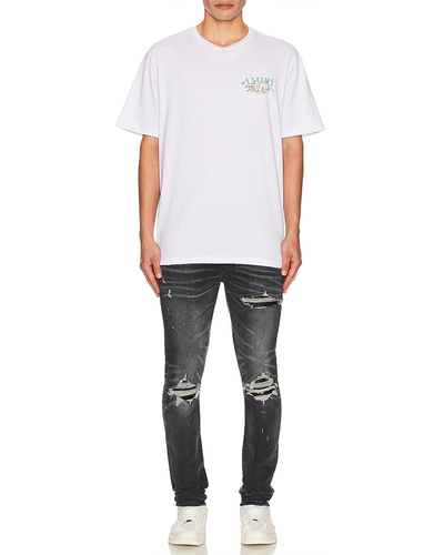 Amiri – MX1 – Skinny-Jeans aus Leder in Sturmgrau