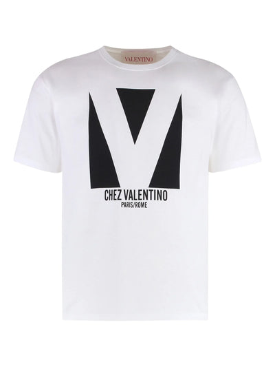 Valentino – Jersey-T-Shirt mit Chez Valentino-Print in Weiß