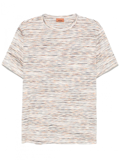 Missoni T-Shirt mit Slub-Streifenprint in Orange-Weiß