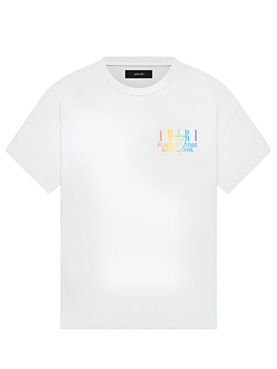 Amiri XO Beverly Hills – Weißes T-Shirt mit Regenbogen-Print