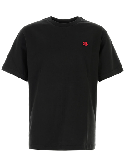 Kenzo – T-Shirt „Boke“ mit Blumenaufnäher in Schwarz