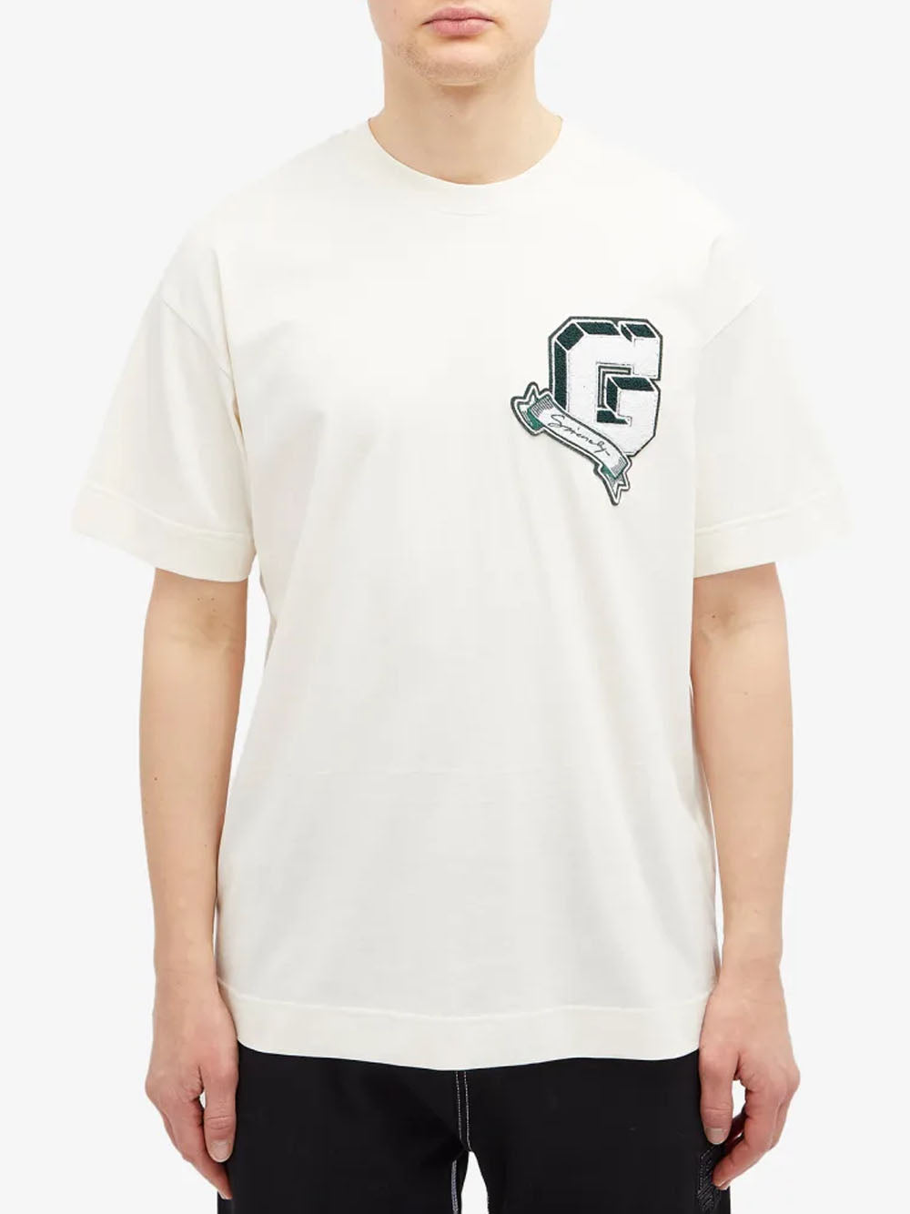 Givenchy – Weißes T-Shirt mit aufgesticktem Logo „Monogram College“