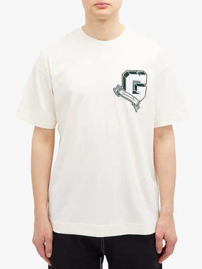 Givenchy – Weißes T-Shirt mit aufgesticktem Logo „Monogram College“