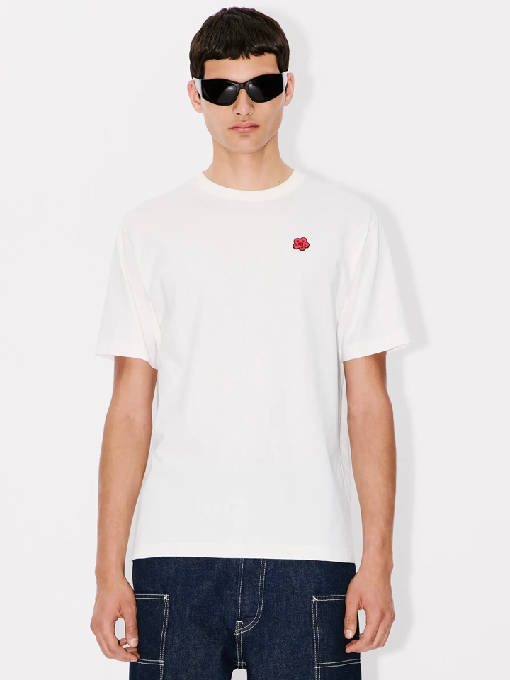 Kenzo – Weißes T-Shirt mit „Boke“-Blumenaufnäher