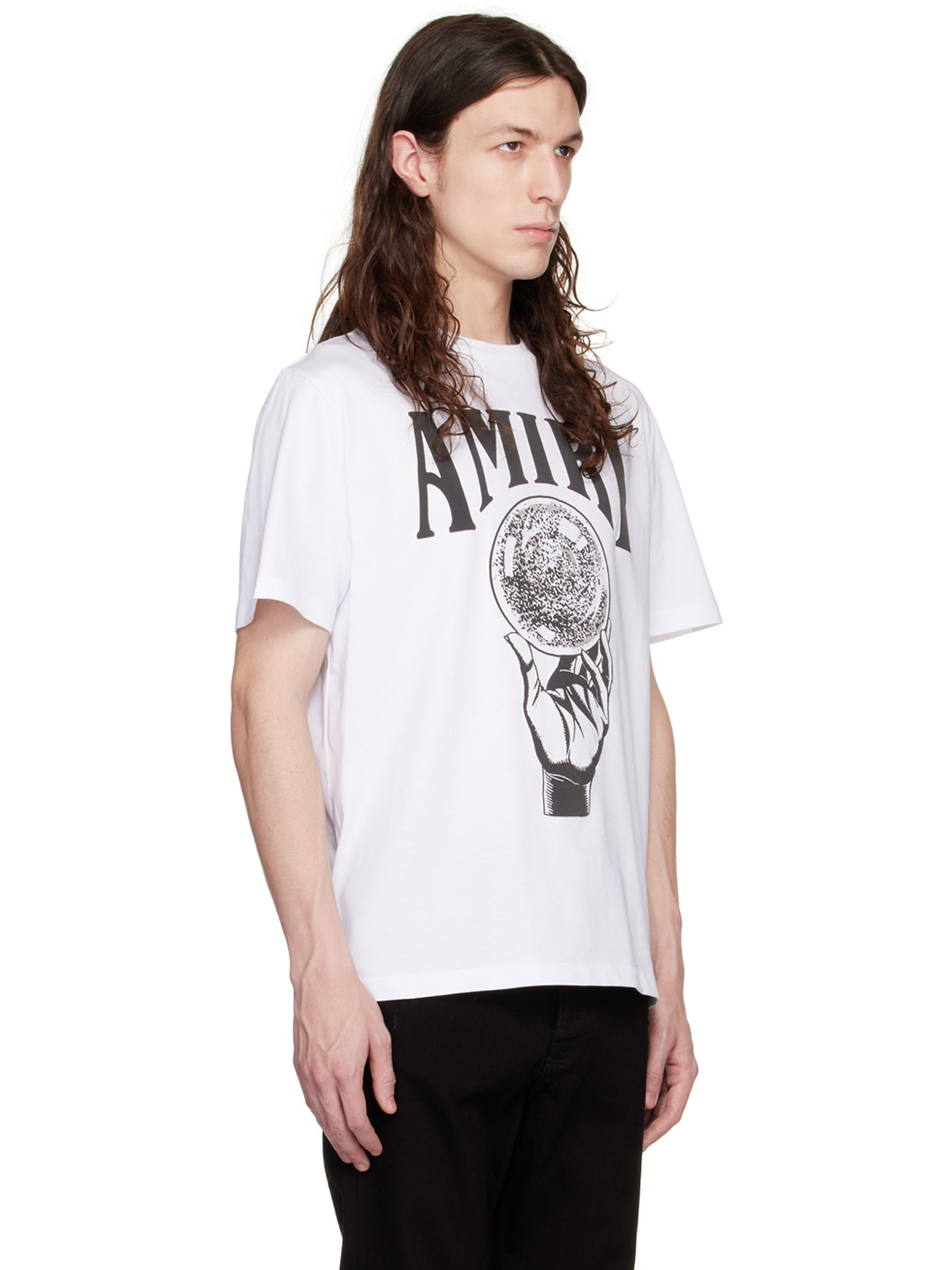 Amiri – Weißes T-Shirt mit Kristallkugel-Print