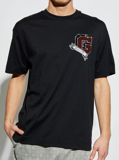 Givenchy – Schwarzes T-Shirt mit aufgesticktem Logo „Monogram College“