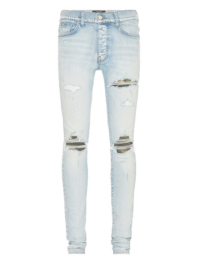 Amiri „MX1“ Jeans mit Camouflage-Patch in Hell-Indigoblau