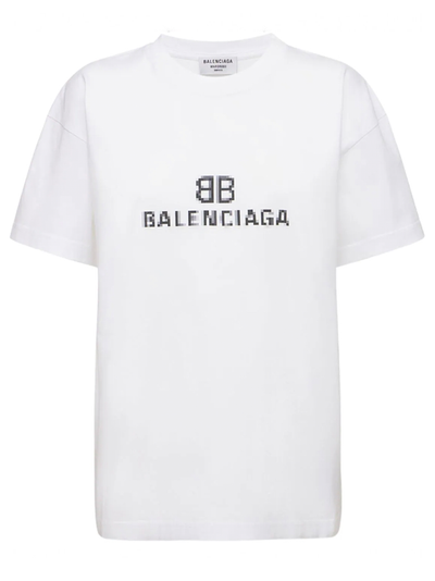 Balenciaga – Weißes T-Shirt mit Pixel-BB-Logo-Aufdruck